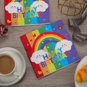 Nouvelles serviettes en papier imprimées pour enfants, thème arc-en-ciel <span class=keywords><strong>joyeux</strong></span> <span class=keywords><strong>anniversaire</strong></span>, décoration de fête, serviettes jetables, transfrontalières - Product Image 2