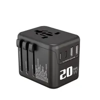 Adaptateur universel 20W, adaptateur de voyage avec prises UK, EU, AU, US, 2 USB-C, 2 USB-A, chargeur international mondial