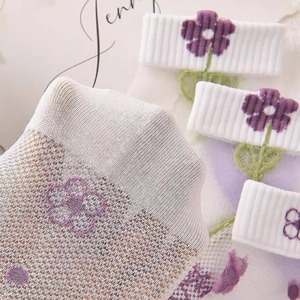 Women's Summer Thin Cotton Ankle Socks With Floral Embroidery Breathable Sweat Absorbing Japanese Style JK Boat Socks - Product Image 2