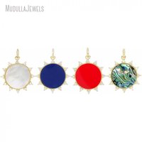 Pendentif en pierre naturelle PM60840, forme ronde, coquille naturelle de haute qualité, agate, malachite, plaqué or 18 carats, charme pour la fabrication de bijoux