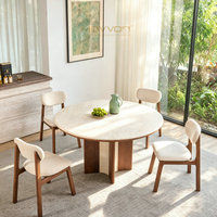 Table à manger en marbre et bois massif de luxe haut de gamme, taille personnalisée, table de dîner pour villa, décoration intérieure résidentielle haut de gamme