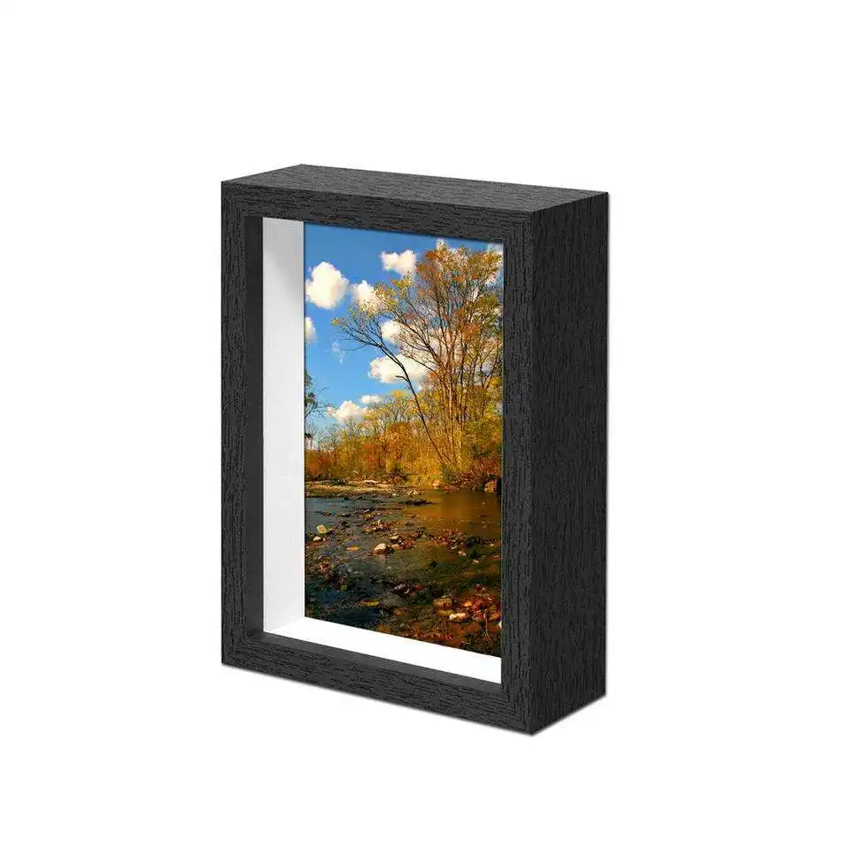 Wholesale Modern Wed Anniversary Card Design Wooden Black Photo Frame Deep Shadow Box