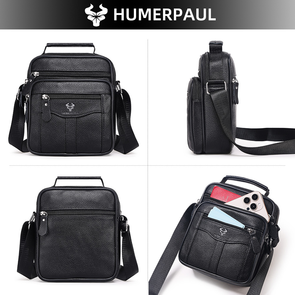 HUMERPAUL Genuine Leather Men’s Shoulder Bag – Luxury Business Crossbody Bag with Multiple Compartments - View 3