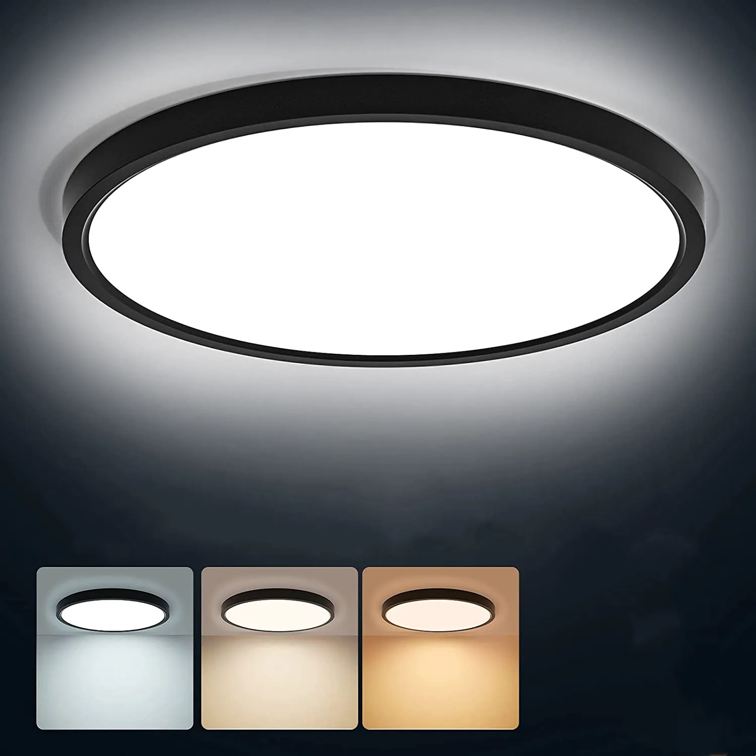 Black Changeable Modern LED Ceiling Light 12W 20W 36W 25mm Living Room Surface 3 CCT Ultra Slim 3000K 4000K 6500K