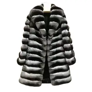 Luxus Frauen Winter Chinchilla Pelzmantel Lange Kunst pelz Parka Jacke