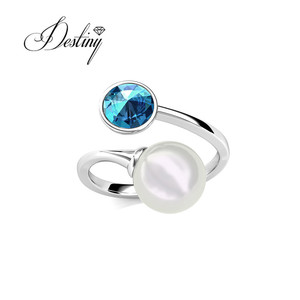 <span class=keywords><strong>Bague</strong></span> réglable en perles pour femmes minimalistes de haute qualité ornée de cristaux <span class=keywords><strong>Swarovski</strong></span> Daisini en argent sterling 925 bijoux - Product Image 4