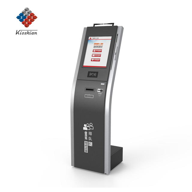 17 Inch Floor Standing Wireless Queue Management Kiosk, Self-Service Ticket Dispenser for Banks & Government