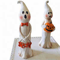 Figurine en résine fantôme d'Halloween mignonne HOUSEDECO, style vintage, avec nœud papillon et citrouille, écologique, décoration rustique effrayante