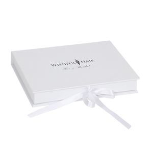 Scatole Regalo Pieghevoli di Lusso in Carta Piatta Bianca con Logo Personalizzato in Cartone Riciclato e Chiusura Magnetica con Nastro Bianco - Product Image 1