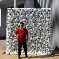 Dinding Bunga Sutra Kustom Mawar Putih Hydrangea Daun Eucalyptus 8x8FT Latar Belakang untuk Pernikahan & Acara Thanksgiving