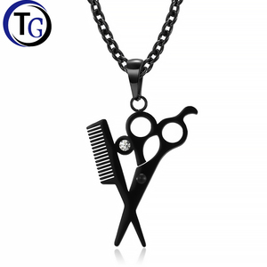 Tijeras para el cabello Collar Joyería de peluquero Diamante simulado <span class=keywords><strong>Cadena</strong></span> de barbería Color dorado Aleación de metal Peine Collar Plata - Product Image 1