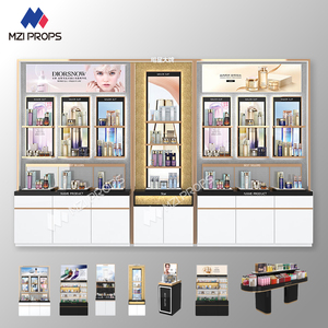 Muebles Personalizados para Tiendas de Cosméticos con Iluminación LED, Serie Eco-Friendly <span class=keywords><strong>Gold</strong></span> Rush, Diseño Interior para Tiendas de Maquillaje, Stands de Exhibición - Product Image 1