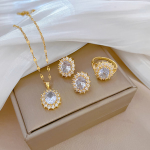 HY Precio al por Mayor, Juego <span class=keywords><strong>de</strong></span> Collar y Aretes <span class=keywords><strong>de</strong></span> Acero Inoxidable con Circonitas, Joyería <span class=keywords><strong>de</strong></span> Moda - Product Image 1