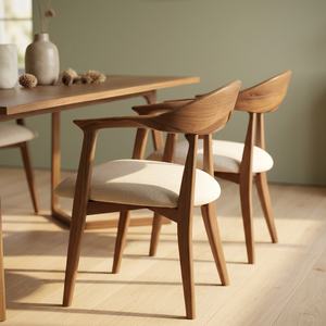 Solid Teak Minimalist <b>Dining</b> Chair with Curved Back Upholstered Seat and <b>Armchair</b> for Apartment Hotel Cafe Use - Product Image 2