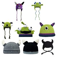 Chapeau en crochet fait main, petit monstre diable, dessin animé mignon et drôle, tricoté, vert