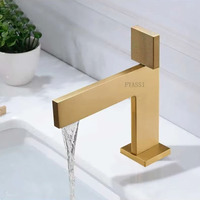 Robinet de lavabo FYASSI minimaliste en laiton brossé doré, thermostatique, à commande tactile, monocommande, monotrou, à poser, avec cartouche céramique