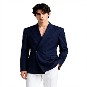 Blazer Azul Marino de Doble Botonadura para Hombre, con Pantalones Blancos, Corte Moderno y Ajustado, Ideal para Eventos Formales, Negocios, Fiestas y Bodas - Product Image 1