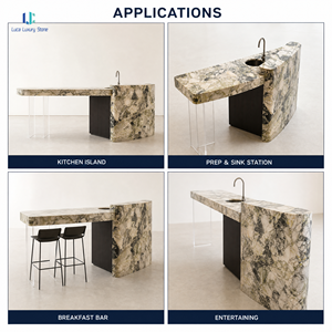 Isla de <span class=keywords><strong>Cocina</strong></span> de Mármol Verde Esmeralda Luca |   Base de Acrílico con Tapa de Mármol Natural, Esquinas Redondeadas, Pulido, Flotante, Hecho a Medida, OEM, ODM - Product Image 2