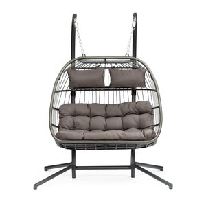 Design moderne Patio suspendu en osier balançoire oeuf canapé avec support <span class=keywords><strong>jardin</strong></span> causeuse extérieur double siège rotin pliable balançoire chaise - Product Image 4