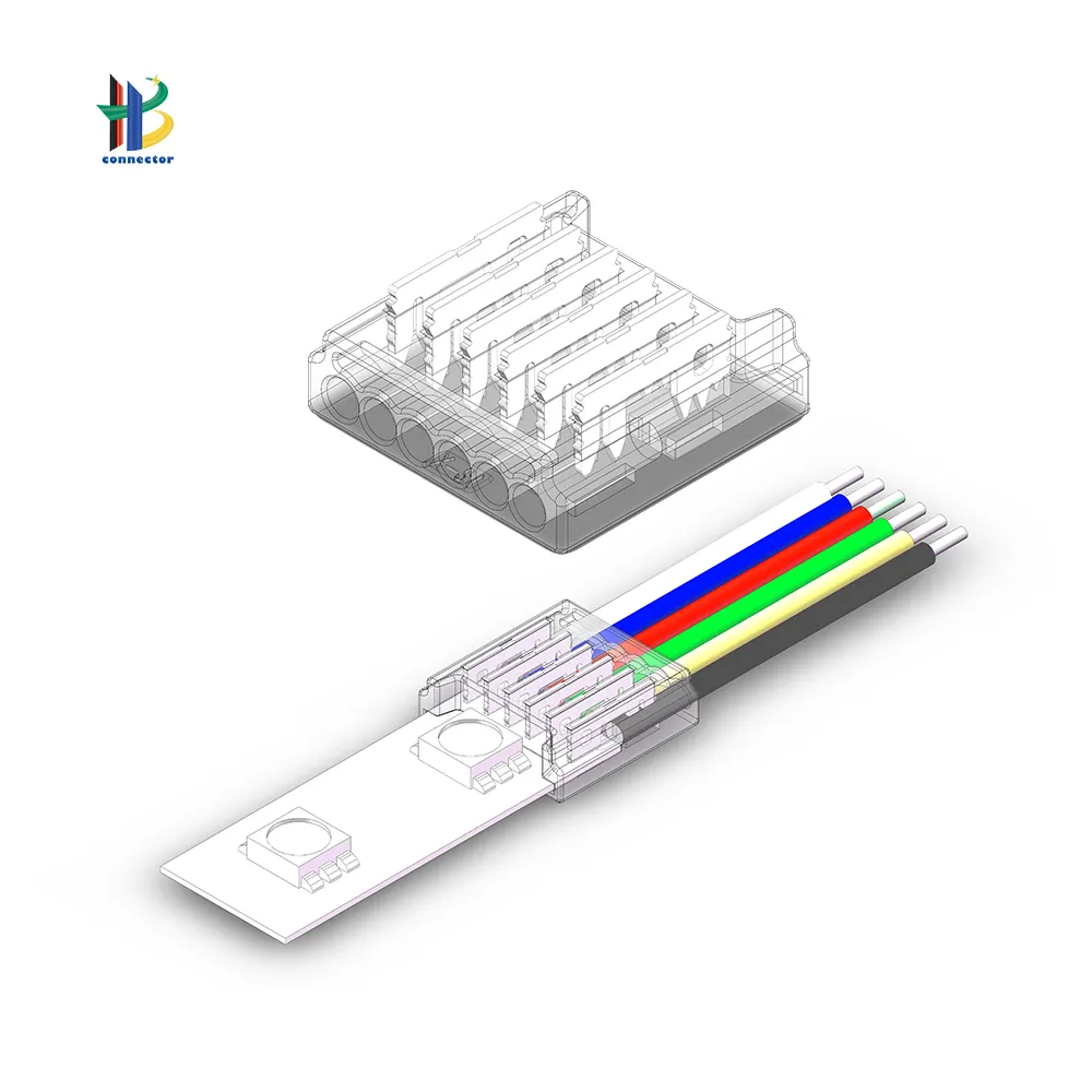 LED Strip to Wire Connection Use Terminals 6Pin RGBWW LED Strip Connector for Non-Waterproof 12MM RGB+CCT LED Strip