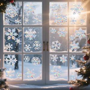 Custom Christmas New Year <strong>Static</strong> <strong>Cling</strong> <strong>Vinyl</strong> <strong>Clear</strong> Frosted Snowflake Eco-Friendly Waterproof Reusable Window Stickers - Product Image 1
