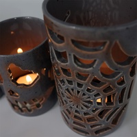 Lanterne à bougie chauffe-plat en toile d'araignée sculptée en céramique avec base interne invisible