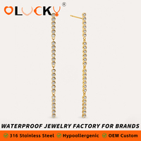 LUCKYJIU Fabricant de bijoux sur mesure, boucles d'oreilles pendantes en acier inoxydable plaqué or 18 carats, serties de zirconias, résistantes à l'eau, pour femmes