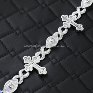 Luxury Cross and <b>Infinity</b> Link <b>Bracelet</b> with Shaped Moissanite Diamonds Iced Out 925 Sterling Silver Religious Fashion Jewelry - Product Image 1