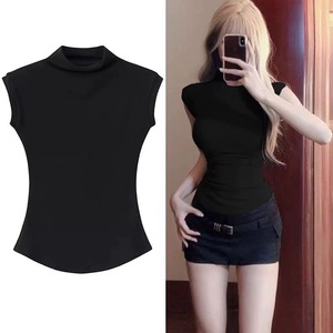 Camiseta Blanca Vintage de Punto y Crochet sin Mangas con Cuello Alto para <span class=keywords><strong>Mujer</strong></span>, Estilo Slim Fit, Tendencia de Verano - Product Image 3