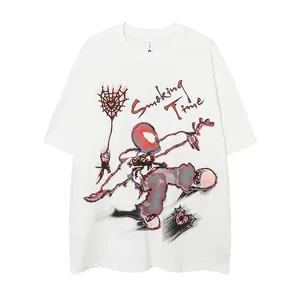 High Street Hip-Hop Karikatur Cartoon Druck locker Übergröße Baumwolle Rundhalsausschnitt Herren-T-Shirt