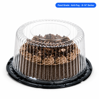 Boîte à gâteau ronde transparente personnalisée de 8, 10, 12, 14 pouces, emballage alimentaire jetable en PET de qualité alimentaire avec couvercle en dôme et base en PS noir