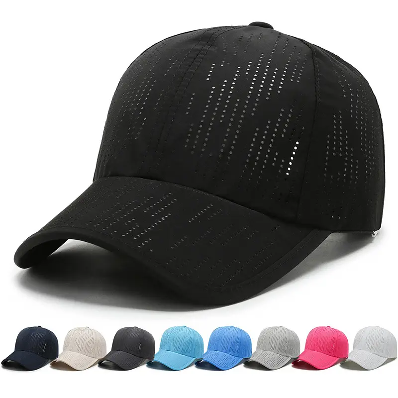 カスタムプリント非構造化レーザーカットホールキャンプランニングゴルフクイックドライフィットネスフルメッシュスポーツ野球帽と帽子
