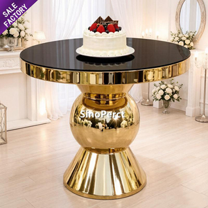Meuble de mariage, cadre en acier inoxydable doré, dessus en verre miroir, table ronde élégante pour gâteau, pour fête d'anniversaire, décoration de table - Product Image 1