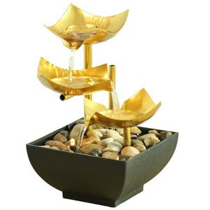 Mini Fontaine d'Eau d'Intérieur Dorée à Trois Niveaux, Décoration de Bureau, Maison, Feng Shui, Forme Rectangulaire, Matériau en Fer - Product Image 5
