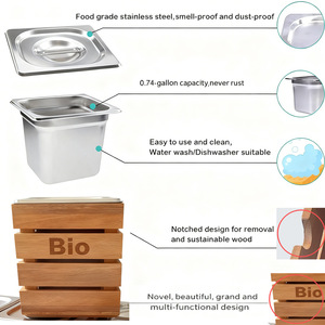Bio Bamboo <b>Composting</b> <b>Bin</b> Square Stainless Steel Lid Indoor <b>Kitchen</b> Waste <b>Bin</b> - Product Image 3