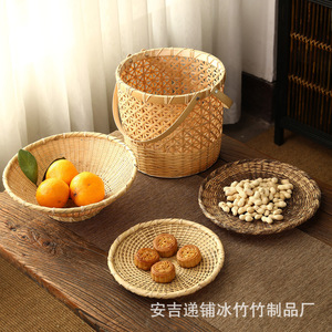 White <b>bamboo</b> fruit <b>basket</b>, woven three-piece set, handmade <b>bamboo</b> <b>basket</b>, <b>bamboo</b> product <b>basket</b>, <b>bamboo</b> craft. - Product Image 2