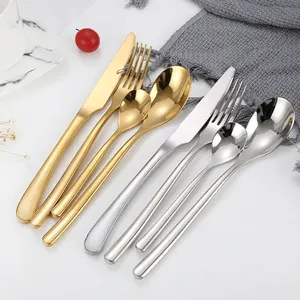 Western french sltyle luxury mirror wedding cutlery, 24pcs silver gold dinnerware sets