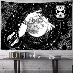 Tapisserie Mandala Imprimée Personnalisée Tissée Blanc Noir Soleil et Lune Décoration Murale Tarot Art Hippie Couverture pour Chambre d'Étudiant - Product Image 5