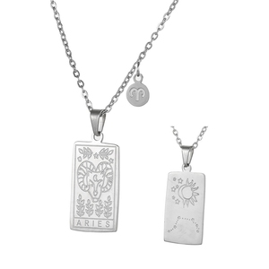 Collar de Cadena con Colgante Doble de Acero Inoxidable Plateado y Dorado con Cartas del Tarot y 12 <span class=keywords><strong>Signos</strong></span> del Zodiaco Chino, Joyería para Hombres y Mujeres - Product Image 6