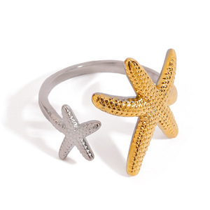 Bague asymétrique en forme d'étoile de mer, en acier inoxydable, or et argent, bijoux unisexes, cadeau, bague tendance - Product Image 1