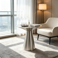 Table d'appoint/conique moderne en métal, finition métal brossé, options or/argent pour hall d'hôtel, salon, café