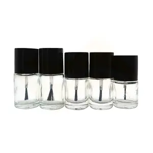 Wholesale 5ml 8ml 10ml 15ml Round Shape Clear Empty Cosmetic Nail Polish Glass Bottle With Brush Cap