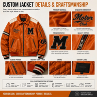 Blouson Bomber Varsity en Cuir Orange Personnalisé avec Logo, Écusson Chenille, Fermeture Éclair, Coupe-Vent, pour Hommes, Marque Privée, Fabrication OEM