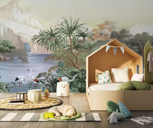 <span class=keywords><strong>Mural</strong></span> 3D Personalizado con Diseño Tropical, Papel Tapiz Pintado a Mano con Paisaje Natural, Selva, Plantas, Hojas, Flores y <span class=keywords><strong>Lago</strong></span> - Product Image 4