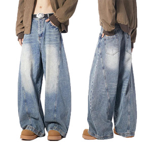 Jeans a <span class=keywords><strong>palloncino</strong></span> in cotone 100% personalizzati di alta qualità per uomo moda Streetwear con <span class=keywords><strong>pantaloni</strong></span> larghi e stile lavato per l'inverno - Product Image 1