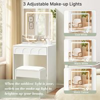 Table avec miroir LED rectangulaire et tabouret, petite coiffeuse