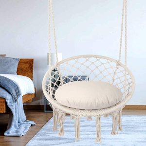 Woqi Outdoor Chaise balançoire suspendue pliante ronde en métal <span class=keywords><strong>macramé</strong></span> avec panneau en bois de bambou pour jardin, patio ou meubles de salon - Product Image 6