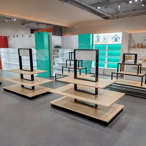 Tùy chỉnh kim loại bằng gỗ Gondola Kệ hai mặt siêu thị Kệ siêu thị quảng cáo Kệ hiển thị với LED - Product Image 3