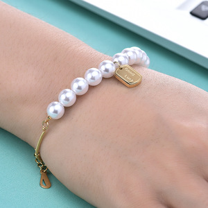 Pulsera de Cadena de Serpiente con Perlas de Imitación, Acero Dorado, Joyería para Mujer, Regalo - Product Image 2