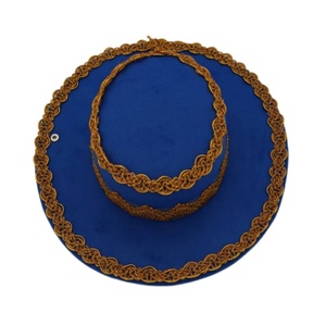 Gold Lace Trim 3D Embroidery Image Style <b>Flat</b> Top <b>Hat</b> for Royal Ceremony Wedding Travel & Stage Performance - Product Image 3